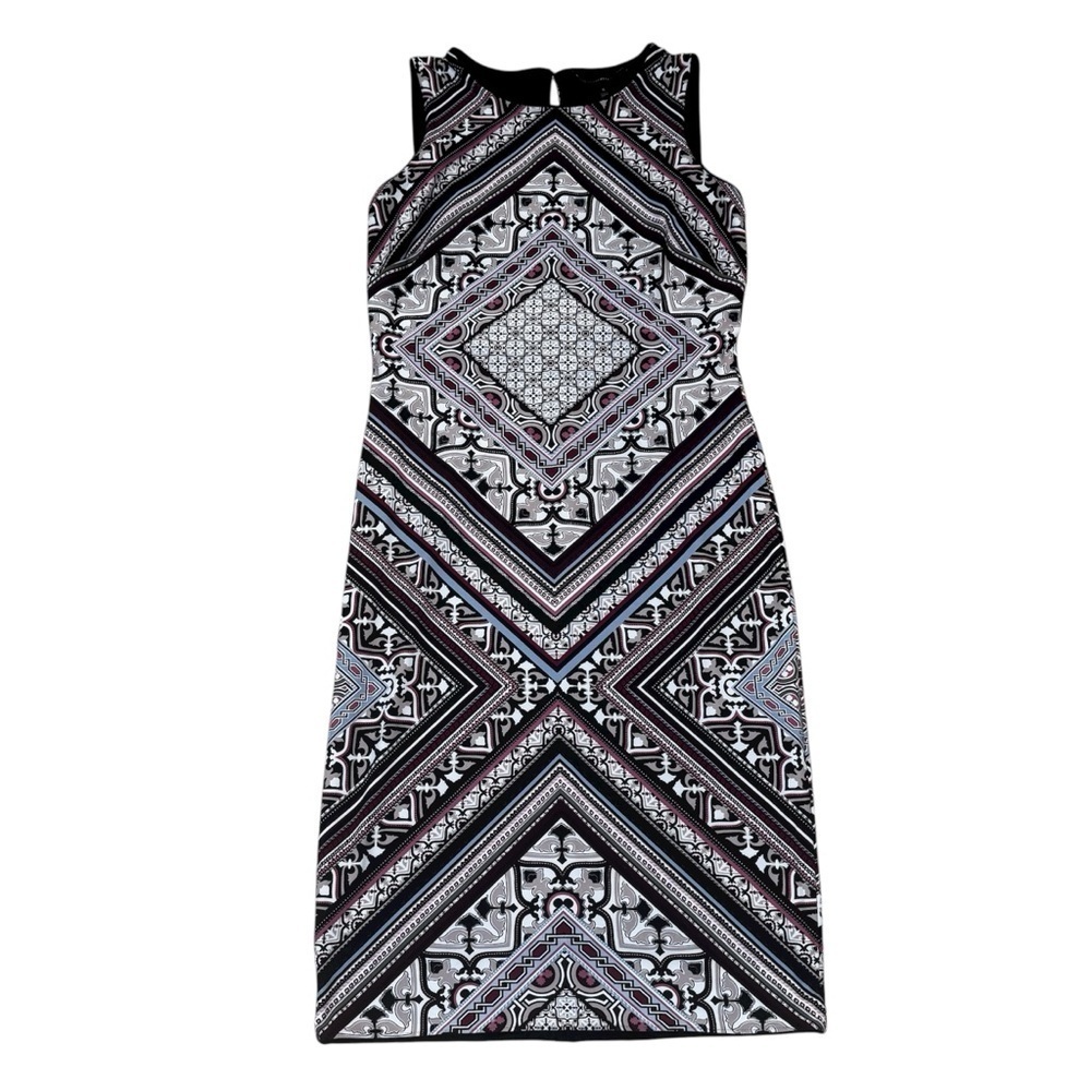 White House Black Market sleeveless midi dress geometric patterns multi color S.